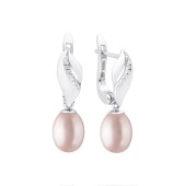 Cercei cu perle naturale roz pudra, din argint cu pietre si tortita DiAmanti SK22221EL_L-G Cercei cu perle naturale roz pudra, din argint cu pietre si tortita DiAmanti SK22221EL_L-G
